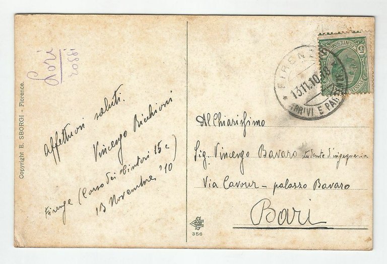 INCONTRO DI DANTE CON BEATRICE viaggiata 1910 autografo Vincenzo Ricchioni