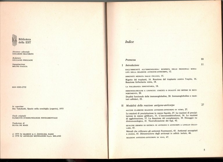 INTRODUZIONE ALLA IMMUNOLOGIA FONDAMENTALE di M Fougereau 1976 Mondadori Libro