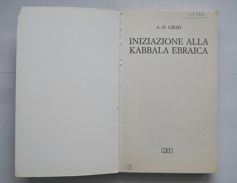 INTRODUZIONE ALLA KABBALA EBRAICA di Grad 1986 MEB Libro manuale …