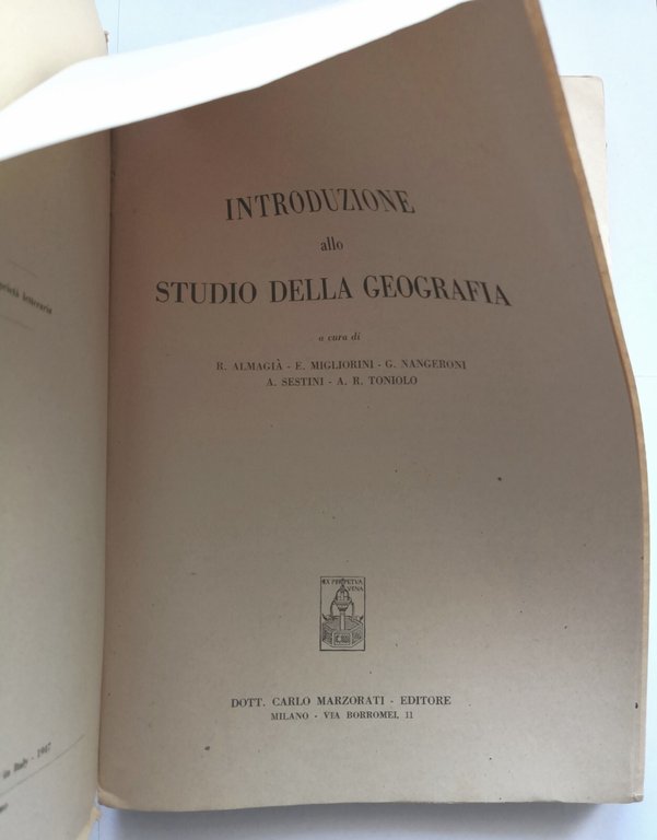 INTRODUZIONE ALLO STUDIO DELLA GEOGRAFIA 1947 Carlo Marzorati Libro