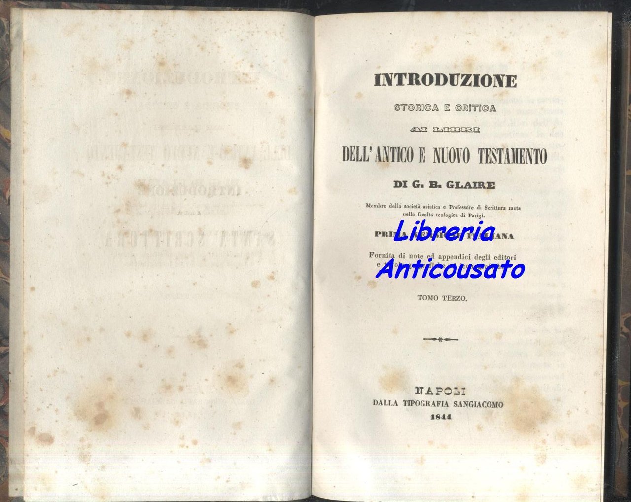 INTRODUZIONE STORICA CRITICA ANTICO NUOVO TESTAMENTO Tomo 3 Glaire 1844 …