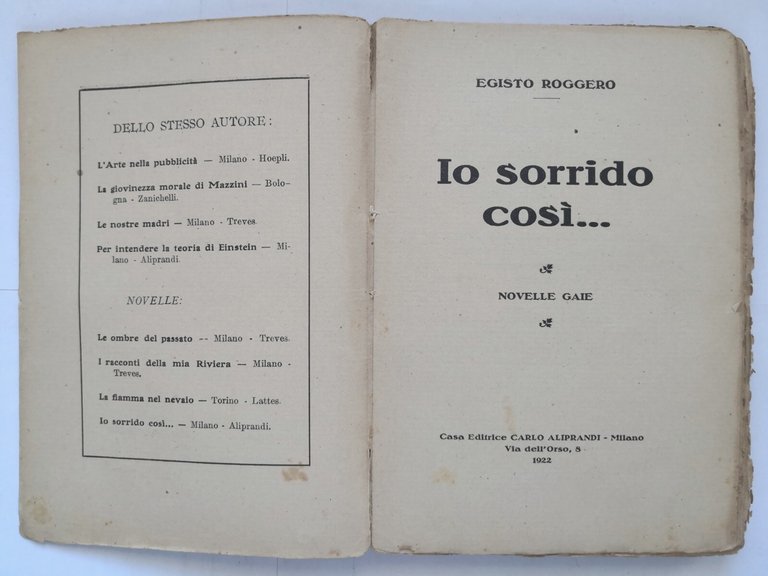 IO SORRIDO COSI novelle gaie di Egisto Roggero 1922 Carlo …