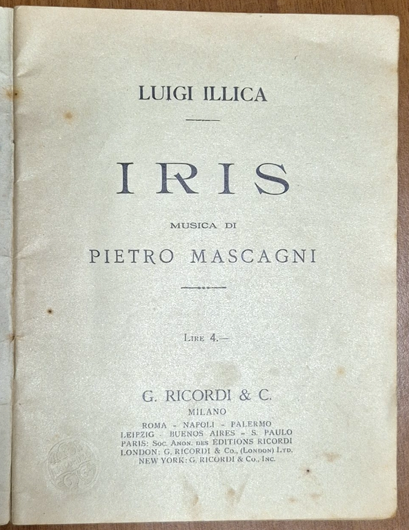 IRIS di Luigi Illica musica di Pietro Mascagni 1934 Ricordi … | Immagine Gallery 5