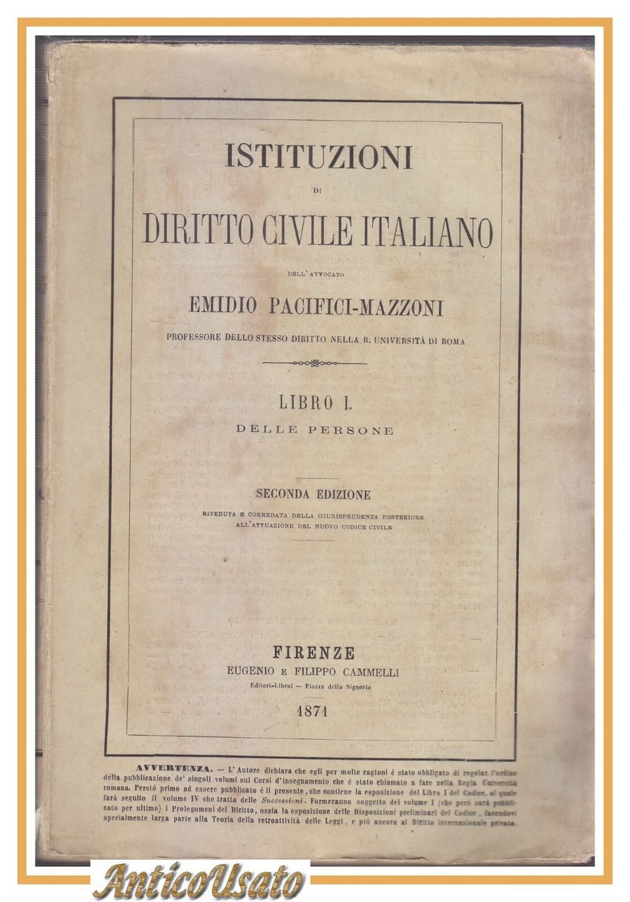 ISTITUZIONI DI DIRITTO CIVILE ITALIANO volume II delle persone Pacifici …