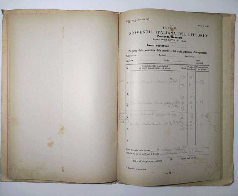 ISTRUZIONI SUI SERVIZI DI EDUCAZIONE FISICA Gioventù italiana del Littorio …