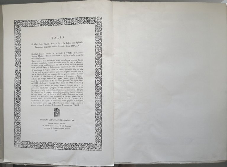 ITALIA di Giovanni Antonio Magini 1974 Zanichelli tiratura limitata anastatica