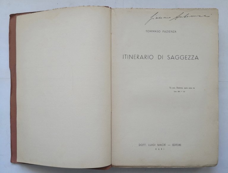 ITINERARIO DI SAGGEZZA Tommaso Pazienza 1938 Luigi Macri Libro