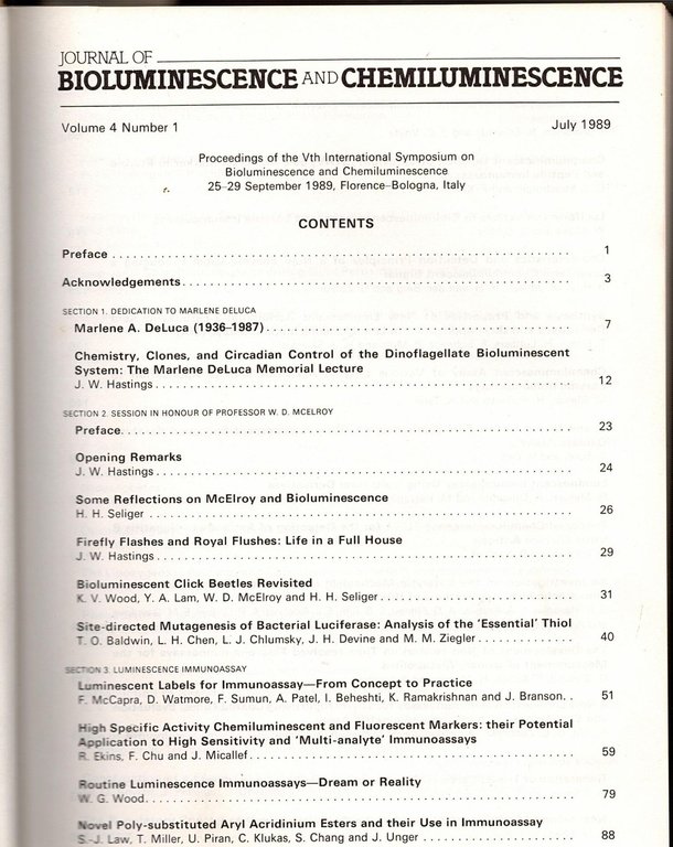 JOURNAL OF BIOLUMINESCENCE AND CHEMILUMINESCENCE Volume 4 numero 1 Luglio …