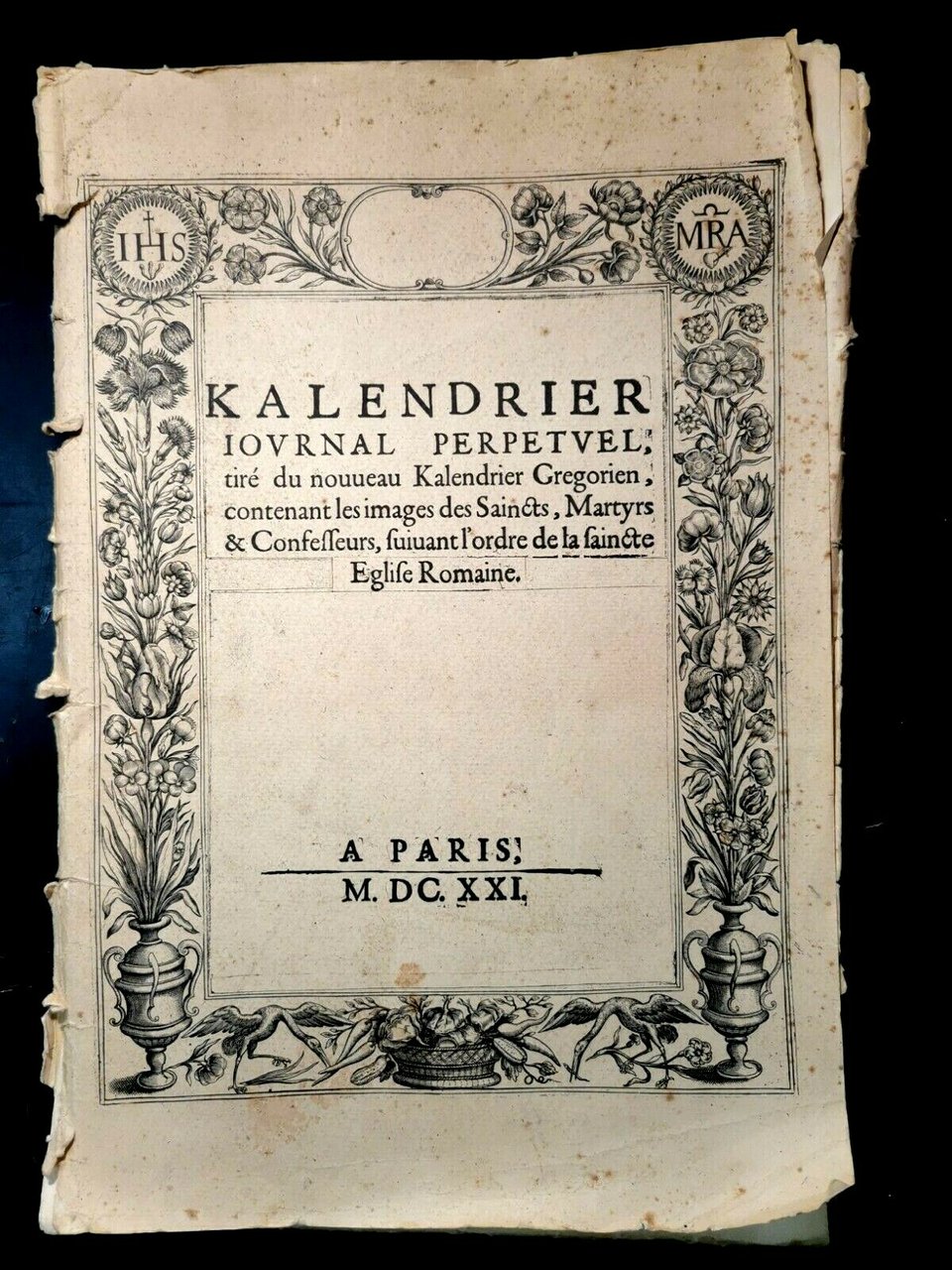 KALENDRIER JOURNAL PERPETUEL 20 tavole REPRINT dell'opera del 1621