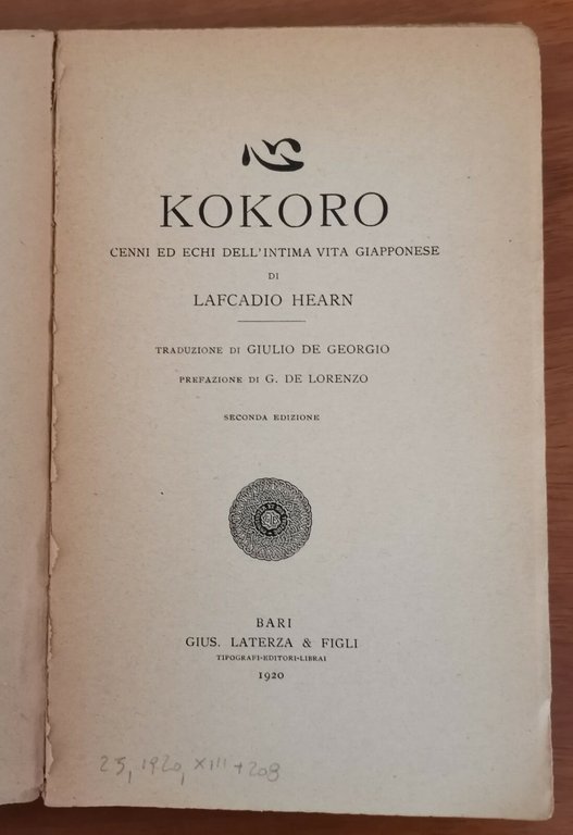 KOKORO cenni ed echi della intima vita giapponese di Lafcadio …