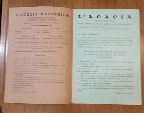 L'ACACIA MASSONICA Anno 3 Numero 4 Aprile 1949 Rivista Massoneria …