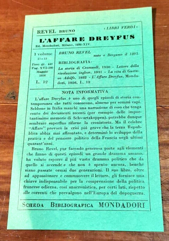 L'AFFARE DREYFUS 1894 1906 di Bruno Revel 1936 Mondadori libro …