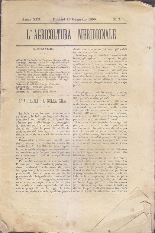 L'AGRICOLTURA MERIDIONALE 15 numeri 1890 periodico agricoltura pratica Portici