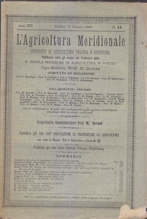 L'AGRICOLTURA MERIDIONALE 15 numeri 1890 periodico agricoltura pratica Portici