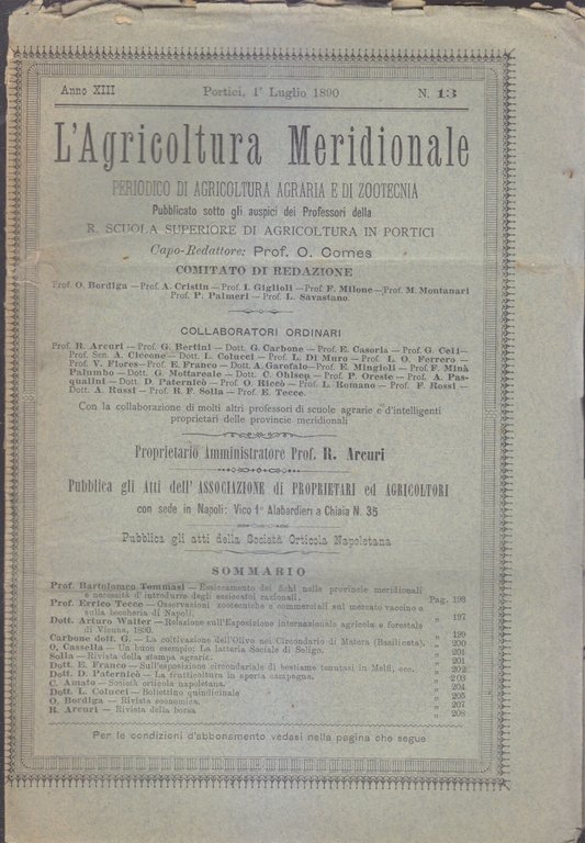 L'AGRICOLTURA MERIDIONALE 15 numeri 1890 periodico agricoltura pratica Portici