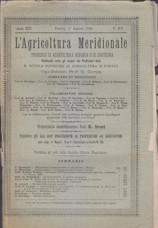 L'AGRICOLTURA MERIDIONALE 15 numeri 1890 periodico agricoltura pratica Portici