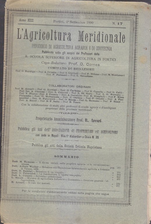 L'AGRICOLTURA MERIDIONALE 15 numeri 1890 periodico agricoltura pratica Portici