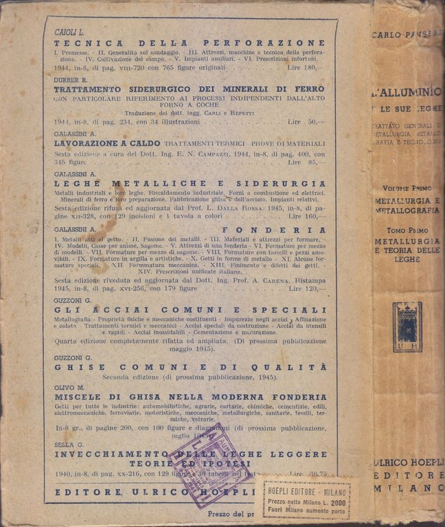 L'ALLUMINIO E LE SUE LEGHE volume 1 di Carlo Panseri …