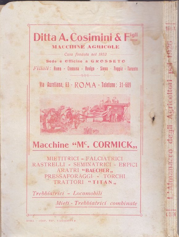 L'ALMANACCO DEGLI AGRICOLTORI 1926 la rivista agricola editrice libro vintage