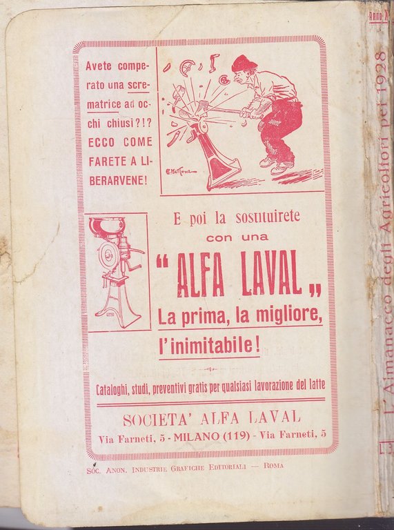 L'ALMANACCO DEGLI AGRICOLTORI 1928 la rivista agricola editrice libro vintage