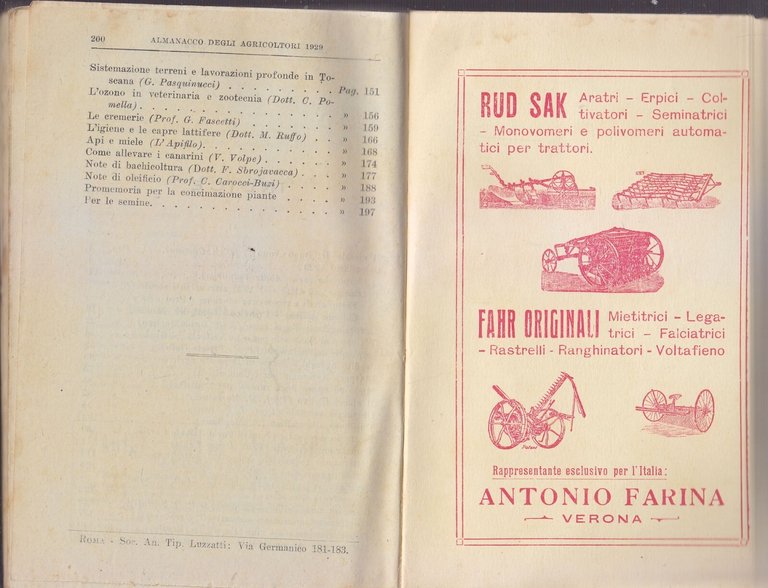 L'ALMANACCO DEGLI AGRICOLTORI 1929 la rivista agricola editrice libro vintage