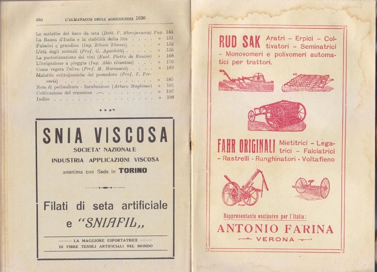 L'ALMANACCO DEGLI AGRICOLTORI 1930 la rivista agricola editrice libro vintage