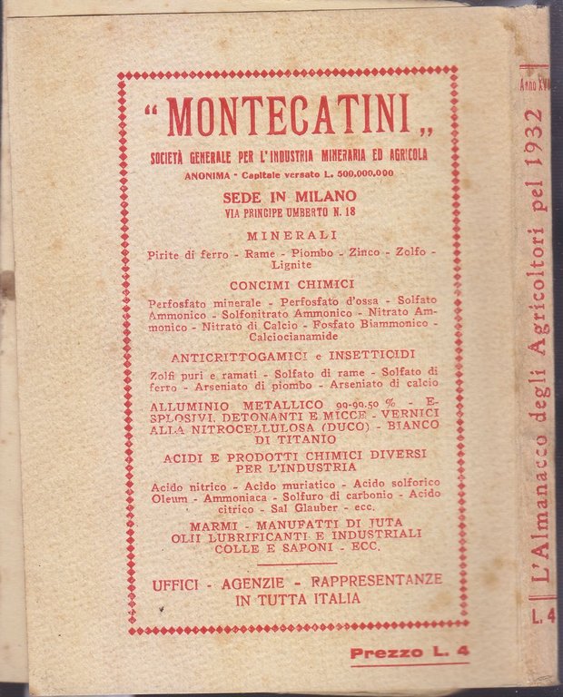 L'ALMANACCO DEGLI AGRICOLTORI 1932 la rivista agricola editrice libro vintage