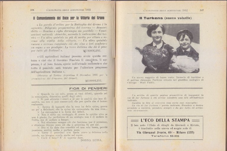 L'ALMANACCO DEGLI AGRICOLTORI 1932 la rivista agricola editrice libro vintage