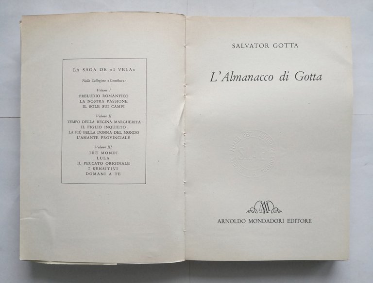 L'ALMANACCO DI Salvator GOTTA 1958 Mondadori libro autobiografia