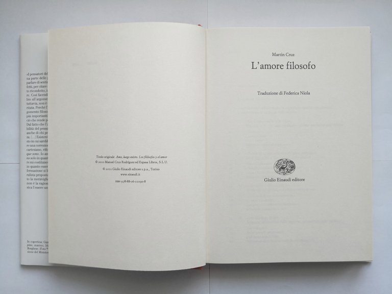 L'AMORE FILOSOFO di Manuel Cruz 2015 Einaudi Saggi Libro