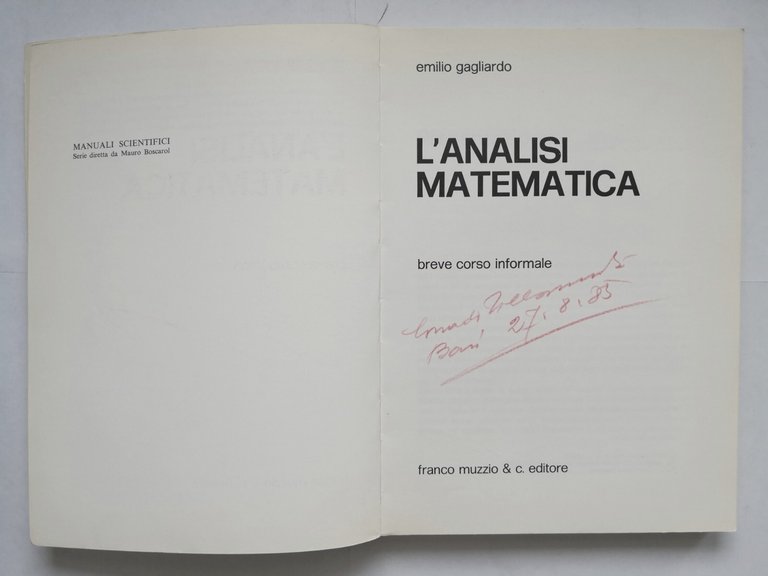 L'ANALISI MATEMATICA di Emilio Gagliardo 1979 Muzzio Libro Breve Corso …
