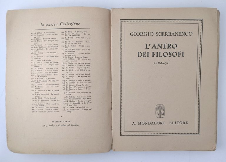 L'ANTRO DEI FILOSOFI di Giorgio Scerbanenco 1942 Mondadori Libro Romanzo …