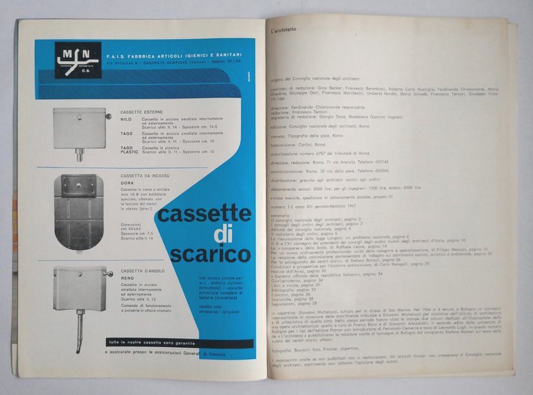 L'ARCHITETTO anno 12 Numero 1 - 2 1967 Rivista Consiglio …