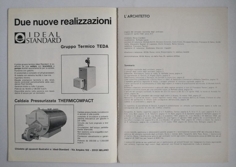 L'ARCHITETTO Numero 4 aprile 1968 Rivista Organo Consiglio Nazionale Architetti