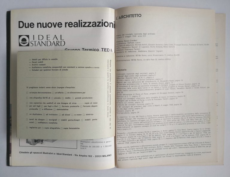L'ARCHITETTO Numero 5 maggio 1968 Rivista Consiglio Nazionale degli Architetti