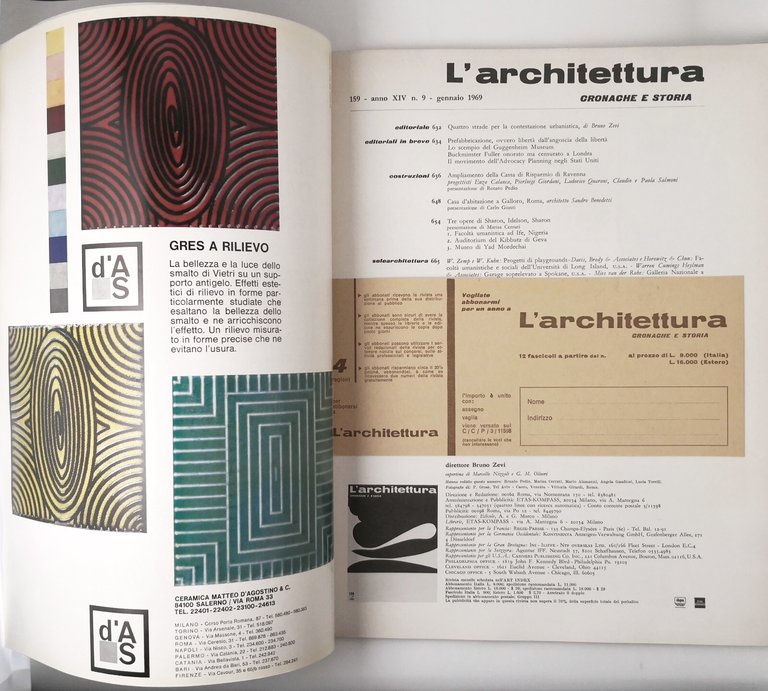 L'ARCHITETTURA CRONACHE STORIA 159 gennaio 1969 Etas Kompass Rivista Bruno …