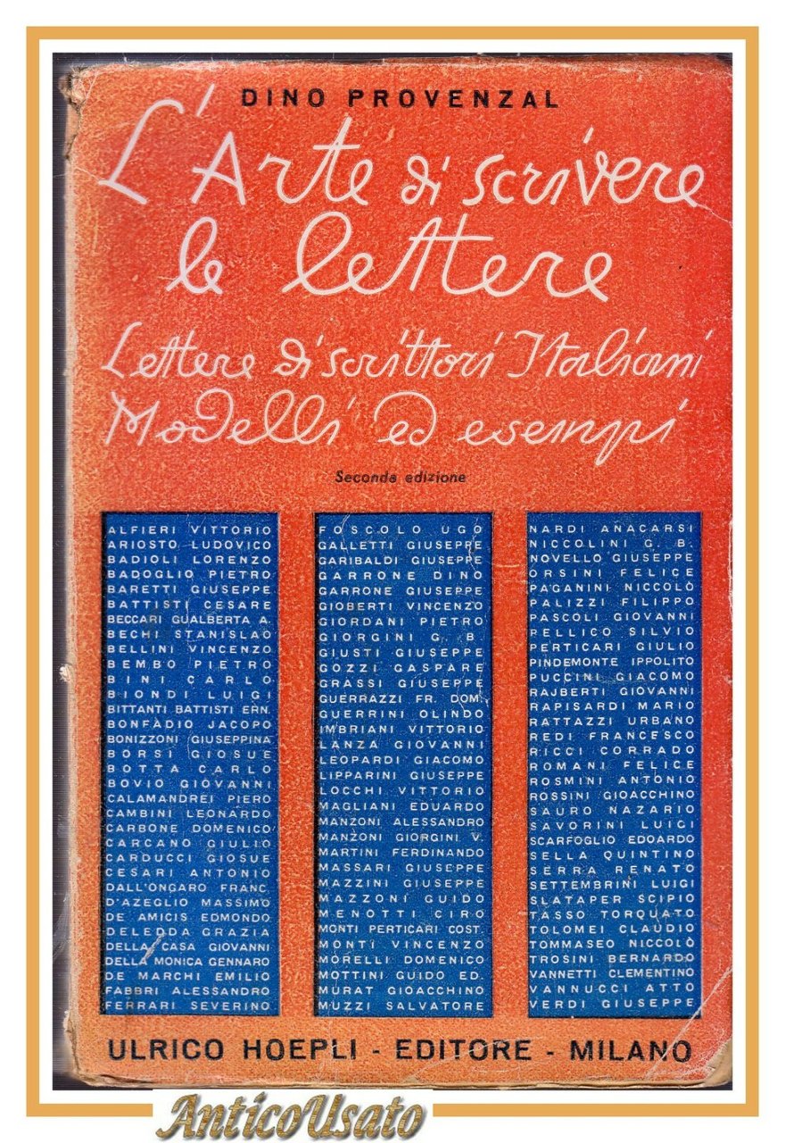 L'ARTE DI SCRIVERE LE LETTERE di Dino Provenzal 1947 Hoepli …