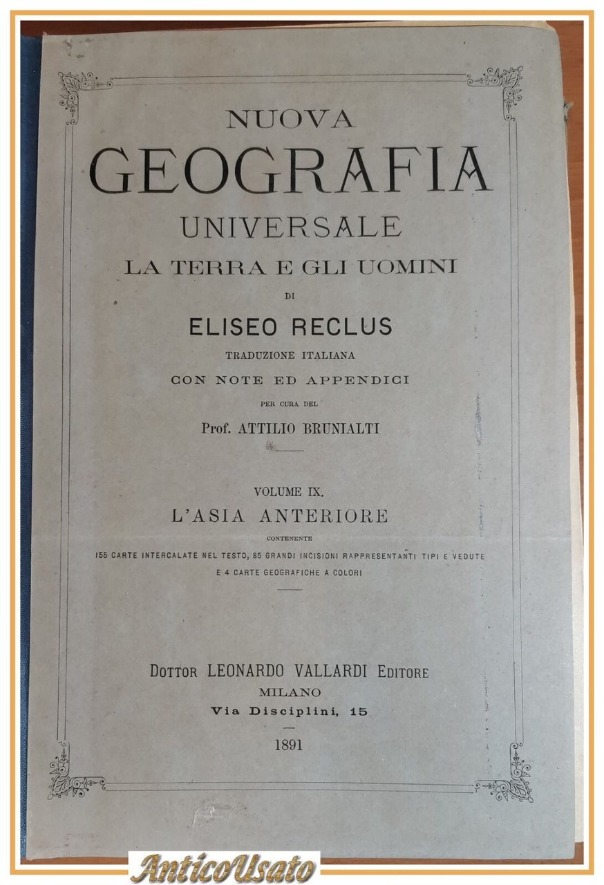 L'ASIA ANTERIORE Arabia Turchia di Eliseo Reclus 1891 Libro Antico …