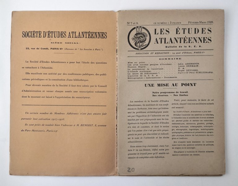 L'ATLANTIDE DEVANT L'HISTOIRE di Abensour L'IRLANDE MYTHIQUE Devigne 1928 Libro