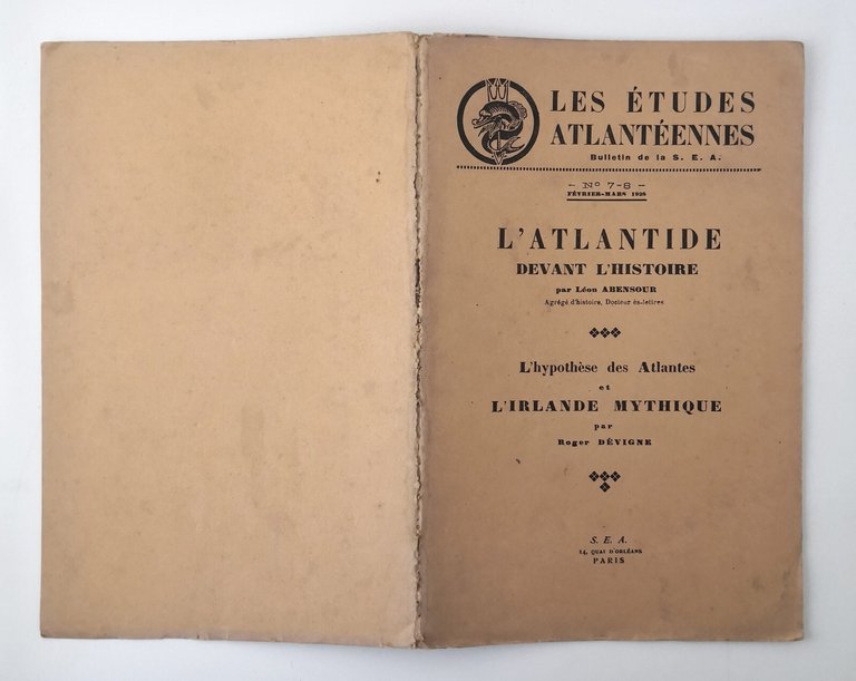 L'ATLANTIDE DEVANT L'HISTOIRE di Abensour L'IRLANDE MYTHIQUE Devigne 1928 Libro