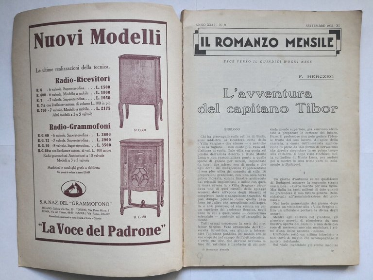 L'AVVENTURA DEL CAPITANO TIBOR di Herczeg 1933 il romanzo mensile …