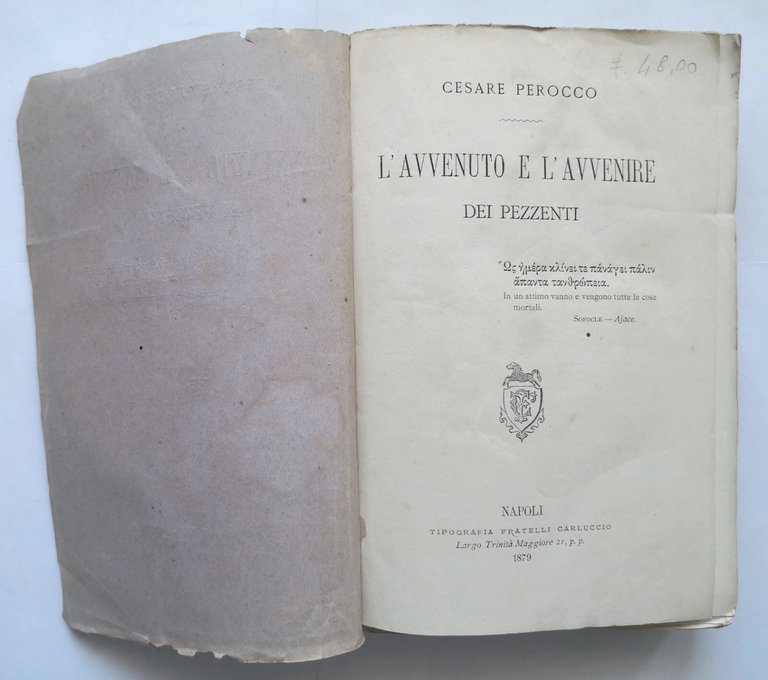 L'AVVENUTO E L'AVVENIRE DEI PEZZENTI di Cesare Perocco 1880 Carluccio …