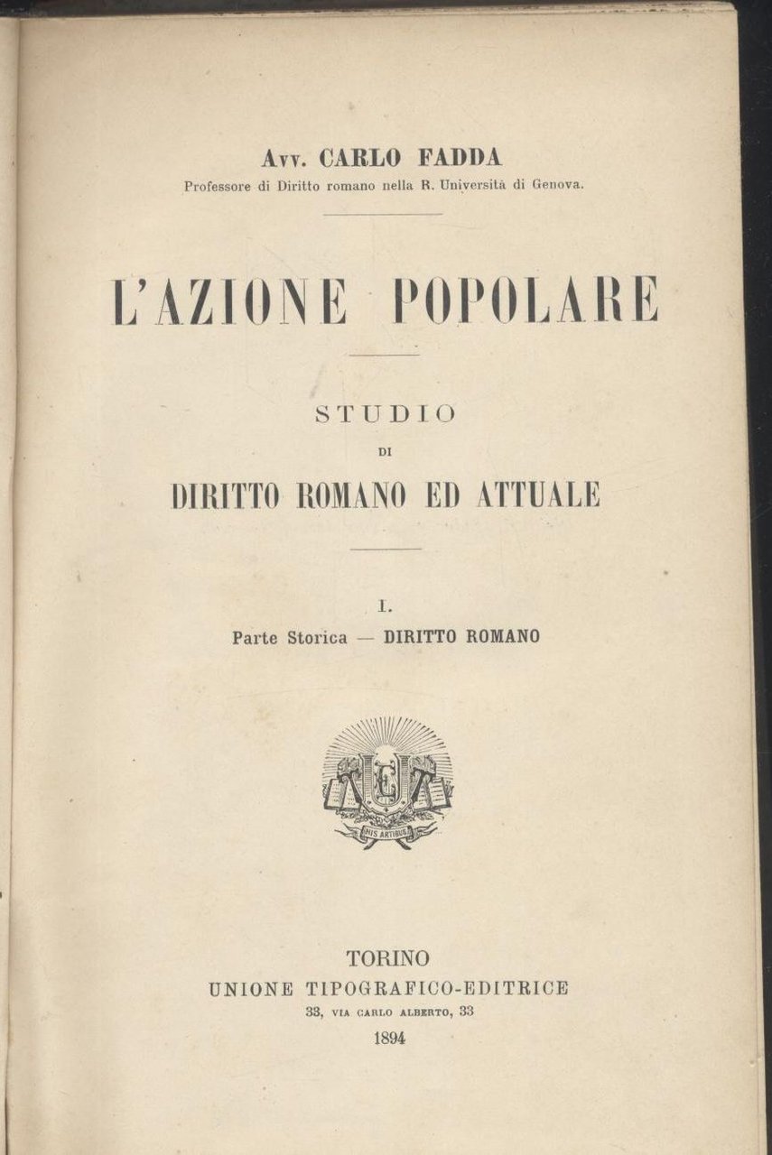 L'Azione Popolare Studio Diritto Romano E Attuale volume I di …