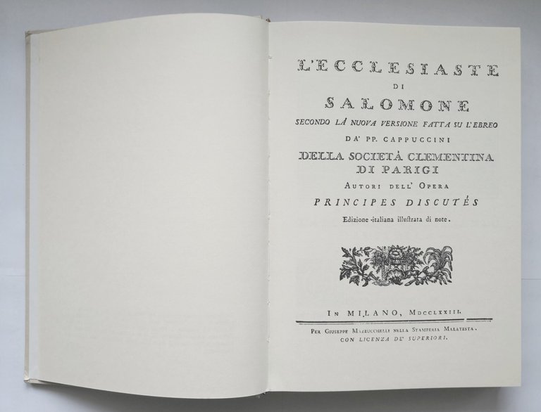 L'ECCLESIASTE DI SALOMONE 1988 Edizioni Analisi libro reprint edizione 1773