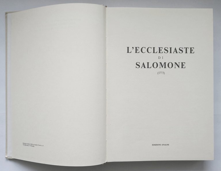 L'ECCLESIASTE DI SALOMONE 1988 Edizioni Analisi libro reprint edizione 1773