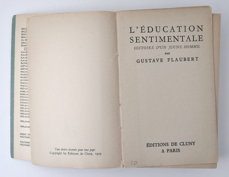L'EDUCATION SENTIMENTALE di Gustave Flaubert 1939 Editions de Cluny Libro …
