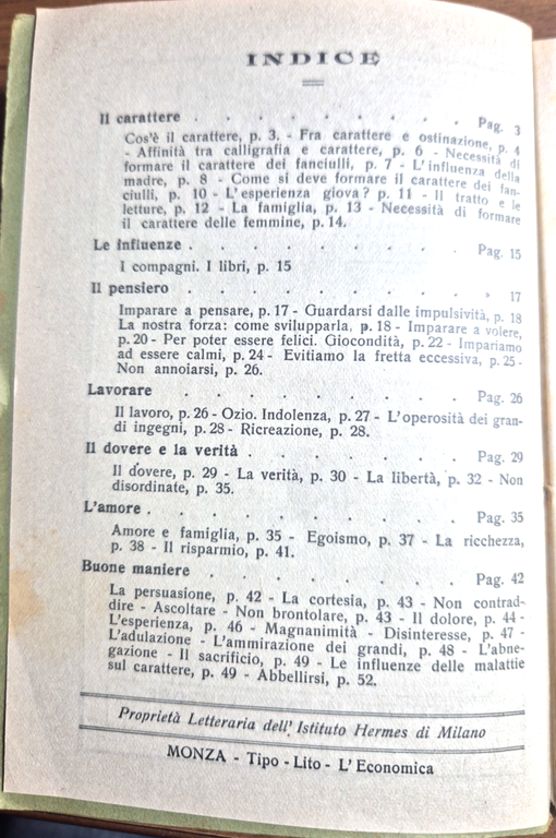 L'EDUCAZIONE DEL CARATTERE combattere gli istinti frenare tendenze Hermes Libro