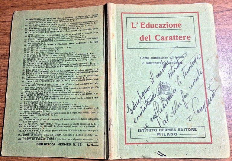 L'EDUCAZIONE DEL CARATTERE combattere gli istinti frenare tendenze Hermes Libro