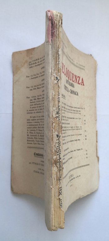 L'ELOQUENZA Numero 13 14 15 16 ANTOLOGIA CRITICA CRONACA 1922 …