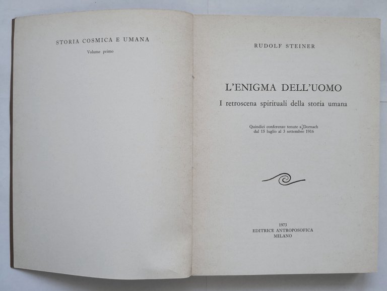 L'ENIGMA DELL'UOMO di Rudolf Steiner 1973 Editrice Antroposofica libro